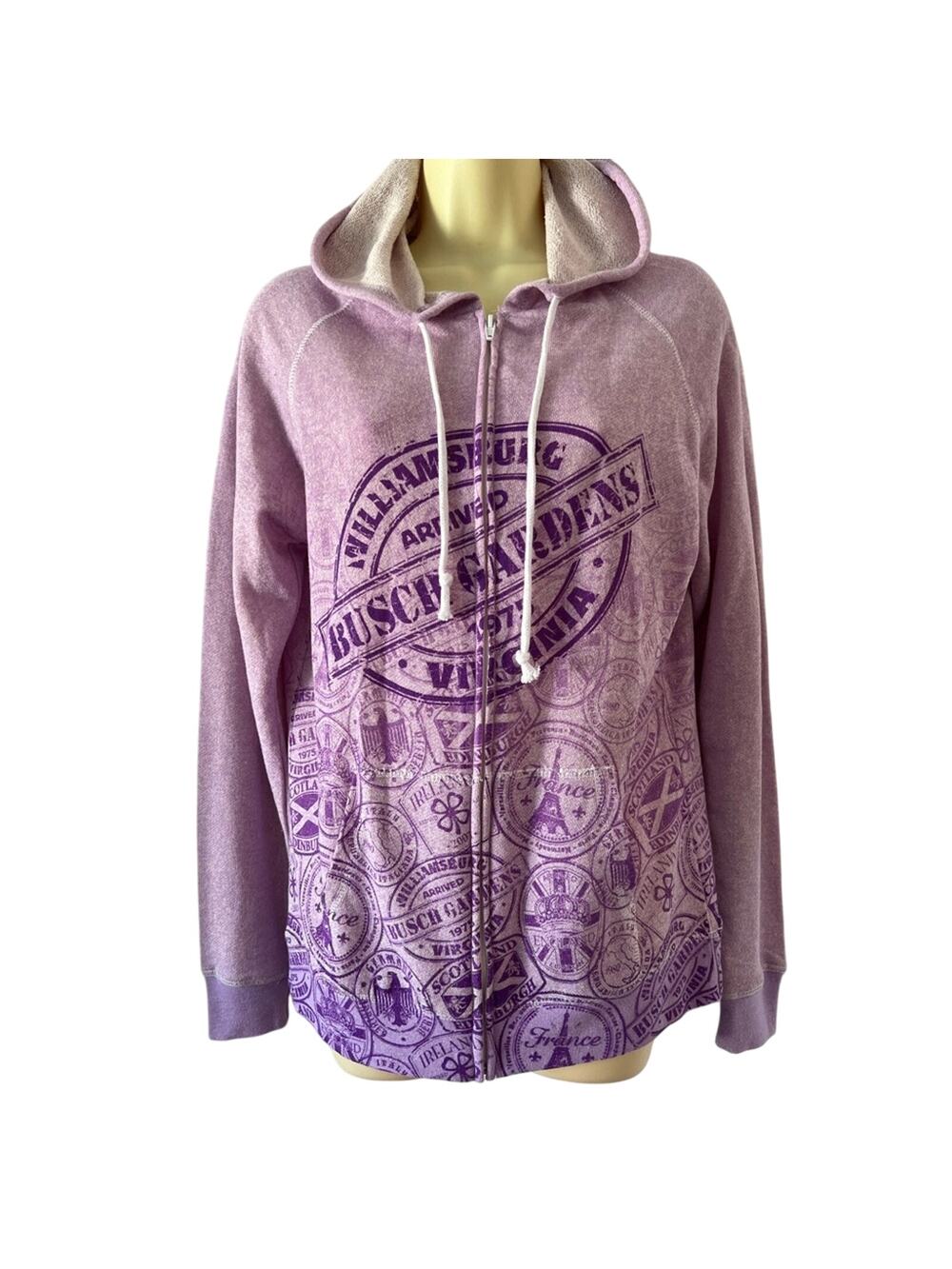 Busch Garden Williamsburg Purple Hoodie Jacket Woman’s Size Large Lightweight